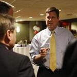 US Senate candidate Geoff Diehl talked with supporters at a fundraiser in Waltham on Monday.