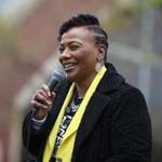 Bernice King addresses the crowd prior to the March for Humanity which commenced at Ebenezer Baptist Church and concluded at the state capital, Monday, Apr. 9, 2018, in Atlanta. (AP Photo/Todd Kirkland)