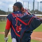 Fort Myers, FL 2/20/2018: With the impending signing of free agent slugger J.D. Martinez (not pictured), could Red Sox veteran Hanley Ramirez be packing his bag and heading out of town? He is pictured carrying his equipment bag this morning at Spring Training at the Player Development Complex at Jet Blue Park. (Jim Davis/Globe Staff)