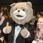 Keytar Bear (center) greeted guests at the Boston Uncommon Party at the Revere Hotel in Boston. 