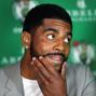 Boston, MA: 6-12-18: Boston Celtics guard Kyrie Irving is pictured as he waits for the first question to be asked after he arrived and sat down to meet with reporters at the Boston Harbor Hotel (Jim Davis/Globe Staff)