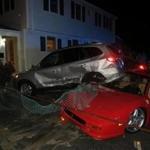 A 50-year-old man crashed his brother's Ferrari into this parked vehicle Tuesday night. 