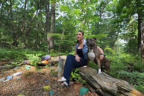 Alison Reeves, 29, took Faith, her late brother?s beloved dog, for a walk in the Blue Hills.
