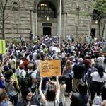 Protestors rallied in front of the Allegheny County Courthouse on Thursday in Pittsburgh to protesting the killing of Antwon Rose Jr., who was fatally shot by a police officer seconds after he fled a traffic stop late Tuesday.