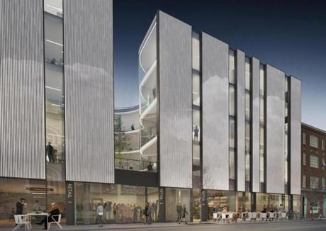An image of the movie theater and office building proposed for the site of the shuttered Harvard Square Theater.
