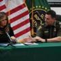 In this June 28, 2018 photo, first lady Melania Trump talked with Rodolfo Karisch, Chief Patrol Agent, Tucson Sector Border Patrol, as she visited a U.S. Customs border and protection facility in Tucson, Ariz. 