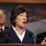 FILE ? Sen. Susan Collins (R-Maine) delivers remarks during a news conference on Capitol Hill in Washington, March 21, 2018. Democrats are practically powerless to stop President Donald Trump?s Supreme Court pick, so all eyes are on Sens. Collins and Lisa Murkowski to save abortion rights. (Tom Brenner/The New York Times)