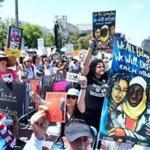 A ?Families Belong Together? rally marched in Los Angeles Saturday to decry the treatment of families at the US border.