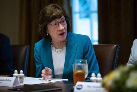 Sen. Susan Collins, R-Maine, during a lunch meeting with Republican lawmakers in the Cabinet Room of the White House in Washington on June 26, 2018. MUST CREDIT: Bloomberg photo by Al Drago.

