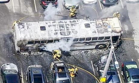 Firefighters responded to a bus fire in Falmouth on Saturday.
