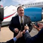 US Secretary of State Mike Pompeo speaks to members of the media following two days of meetings with Kim Yong Chol, a North Korean senior ruling party official and former intelligence chief, before boarding his plane at Sunan International Airport in Pyongyang on July 7, 2018. Pompeo held talks in an elegant Pyongyang guest house for a second day with North Korean leader Kim Jong Un's right-hand man Kim Yong Chol. / AFP PHOTO / POOL / Andrew HarnikANDREW HARNIK/AFP/Getty Images