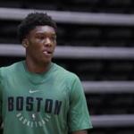 Boston Celtics draft pick Robert Williams at the team's training facility in Boston, Tuesday, July 3, 2018. (AP Photo/Charles Krupa)
