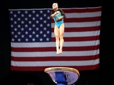 Boston MA 8/17/18 Ragan Smith on the vault during the US senior women's competition at US Gymnastics at TD Garden. (photo by Matthew J. Lee/Globe staff) topic: reporter:
