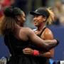 Serena Williams (left) and Naomi Osaka embraced Saturday after the US Open final.