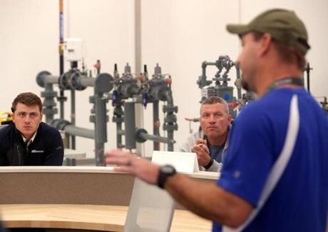 Brett Saber and Chad Hughes listened during a Columbia Gas training session in Shrewsbury.
