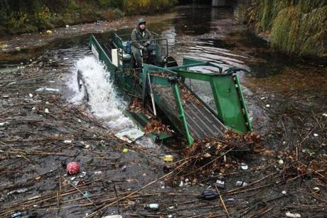 Matthew Chapman used the water harvester to clean the Muddy River. 
