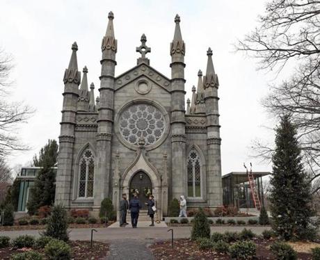 A ceremony will be held Saturday at 1 p.m. to mark the completion of renovations and improvements to Mount Auburn Cemetery and the Bigelow Chapel (above).
