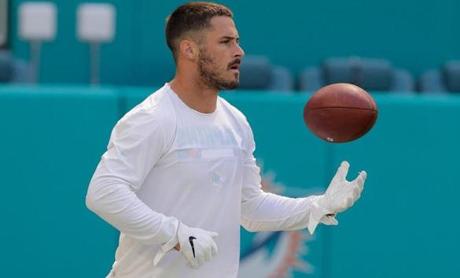 Miami Dolphins wide receiver Danny Amendola (80) warms up, before an NFL football game against the Detroit Lions, Sunday, Oct. 21, 2018, in Miami Gardens, Fla. (AP Photo/Lynne Sladky)
