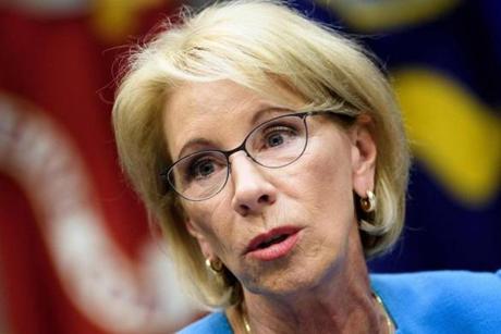 (FILES) In this file photo taken on December 18, 2018 US Secretary of Education Betsy DeVos speaks during a roundtable discussion about school safety in the Roosevelt Room of the the White House in Washington, DC. - The amount is just a drop in the ocean of US federal money, but the Trump administration's proposal to eliminate $18 million in funding for the Special Olympics drew furious and extended backlash from critics on Wednesday March 27, 2019 . (Photo by Brendan Smialowski / AFP)BRENDAN SMIALOWSKI/AFP/Getty Images
