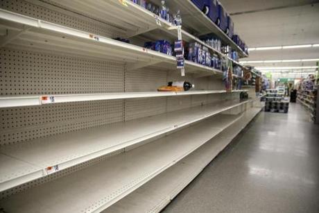 Some shelves at a Stop & Shop in Malden were empty on Friday. 
