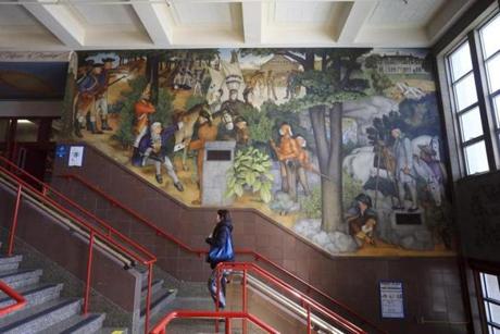 One of the 13 murals that make up ?The Life of Washington,? at George Washington High School in San Francisco, April 9, 2019. In this famously left-of-center city, liberals are battling liberals over these Depression-era frescoes that have offended some groups. (Jim Wilson/The New York Times)
