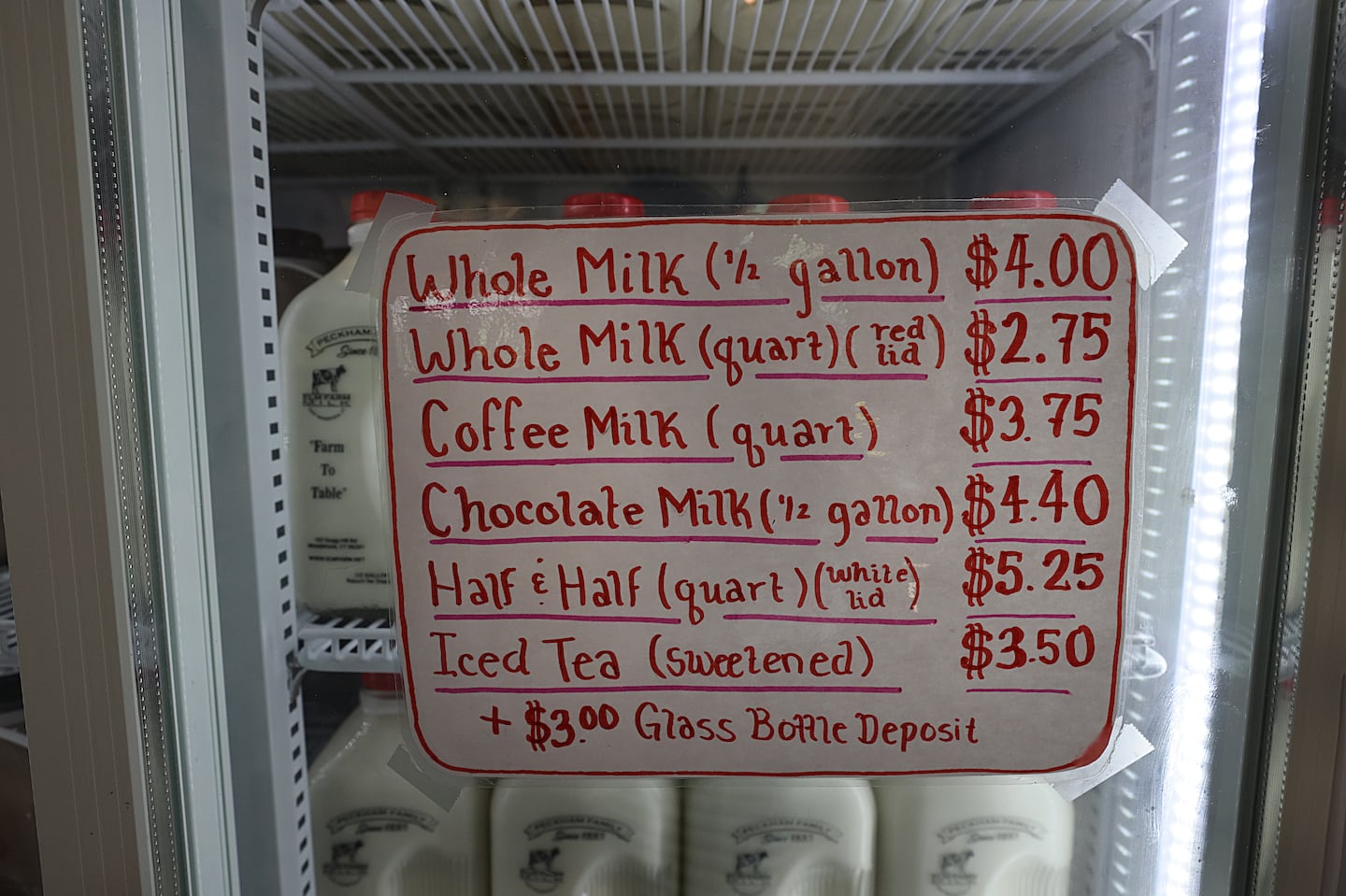 Milk for sale at the Farm to Table shop at Elm Farm.