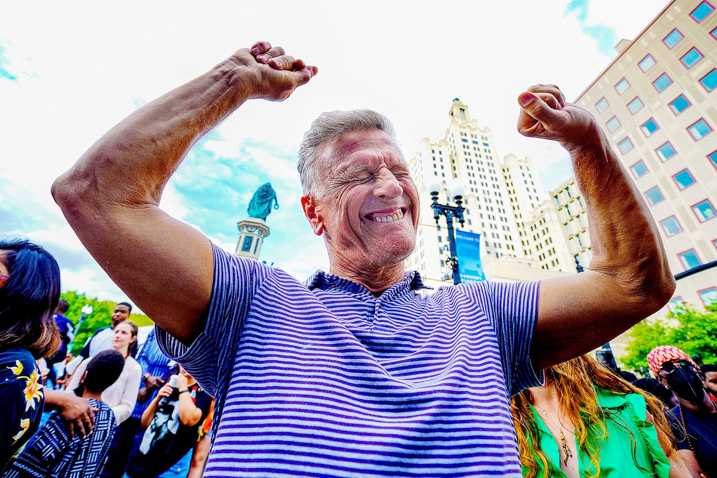 Carlo Ruggieri of Providence listens to music on the main stage outside Providence City Hall at PVDFest 2022.