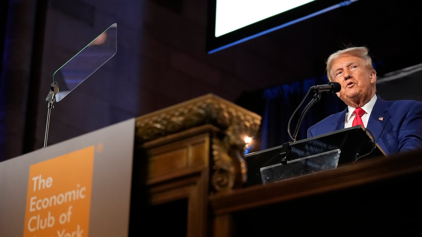 Republican presidential nominee former president Donald Trump speaks during a campaign event at the Economic Club of New York, Thursday, Sept. 5, 2024, in New York.