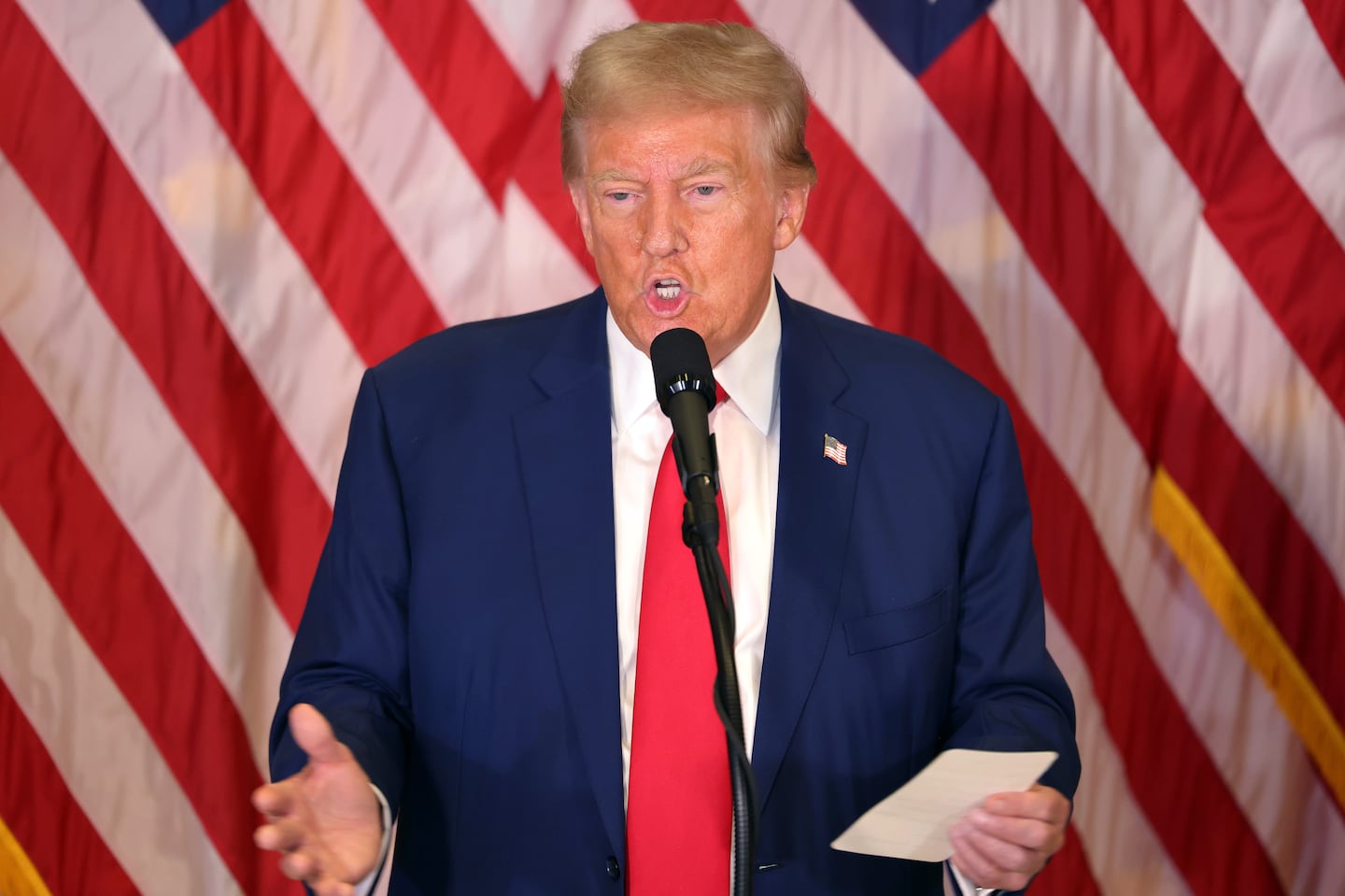 Republican presidential nominee Donald Trump speaks during a press conference at Trump Tower on Sept. 6, 2024 in New York City.