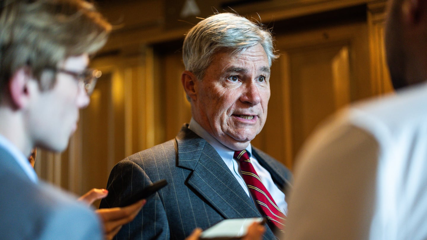 US Senator Sheldon Whitehouse speaks to reporters following a vote on the Kids Online Safety Act in the US Capitol Building on July 25, 2024 in Washington, D.C.