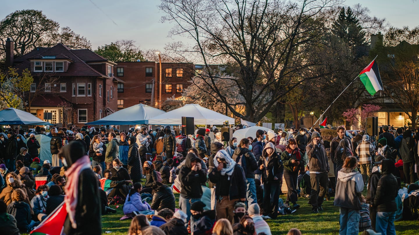 Pro-Palestinian protesters were gathered at an encampment at Northwestern University in Evanston, Ill., on April 25.