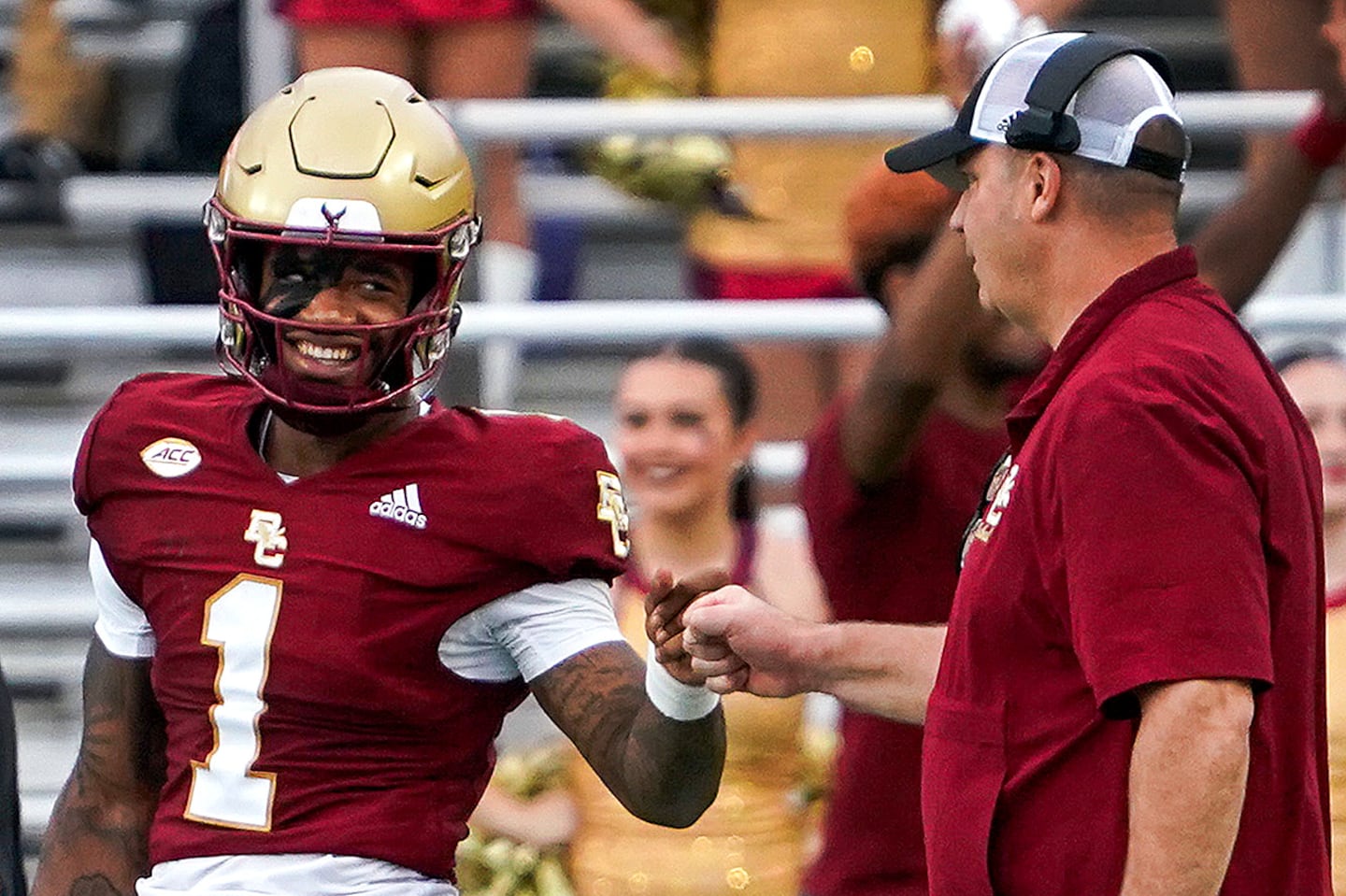 Thomas Castellanos (left) was already a dual-threat quarterback for the Eagles, but Bill O'Brien (right) is already elevating his passing game.