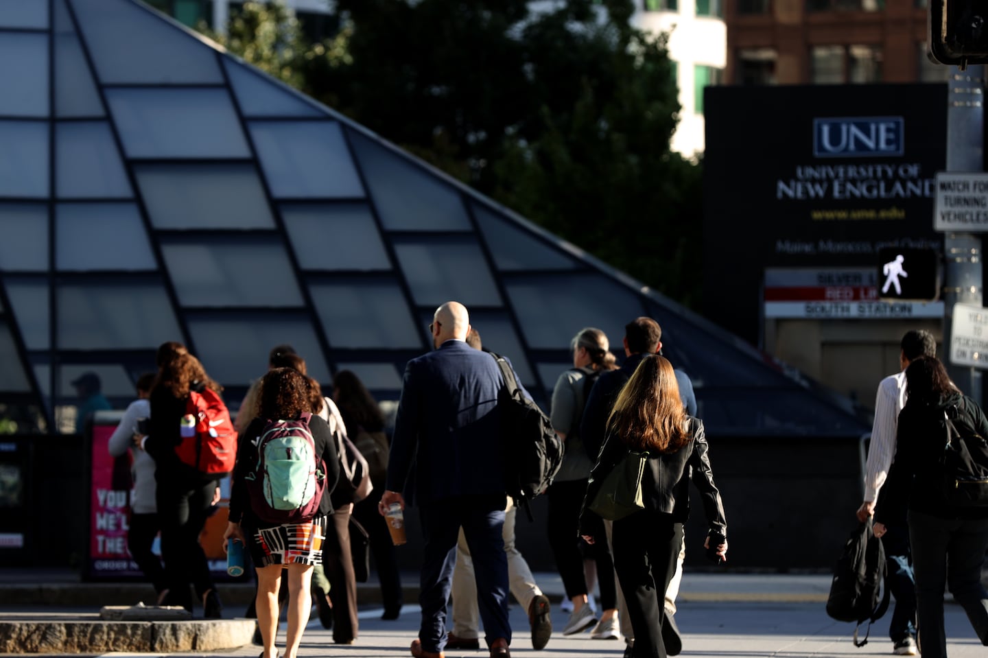 Commuters near Boston's South Station in September 2023.