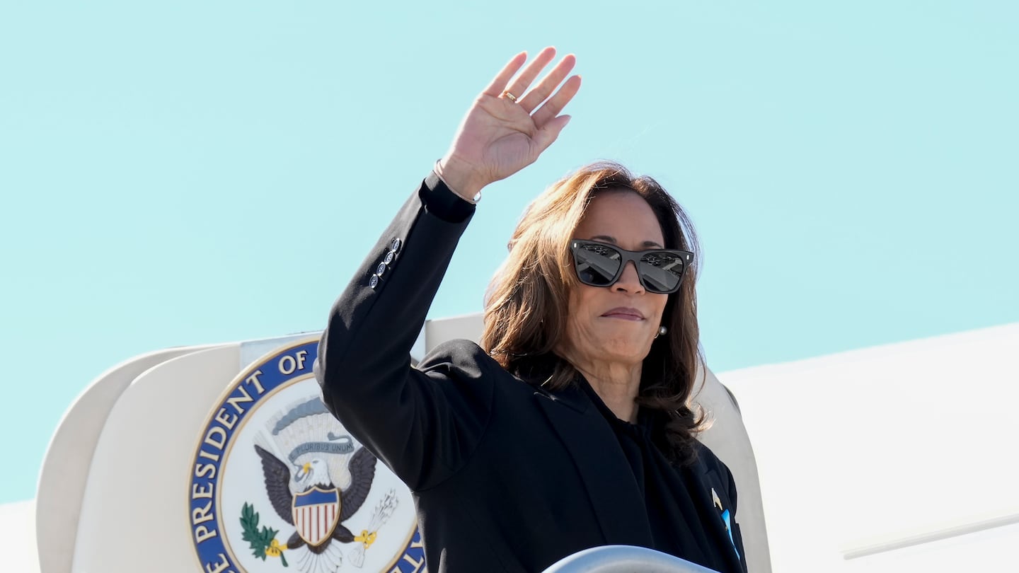 Vice President Kamala Harris boards Air Force Two at LaGuardia Airport in East Elmhurst, N.Y., on Sept. 11.