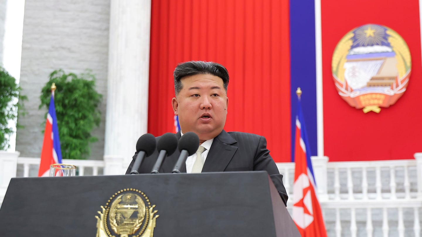 In this photo provided by the North Korean government, North Korean leader Kim Jong Un delivers a speech, marking the country's 76th founding anniversary in Pyongyang, North Korea on Sept. 9.