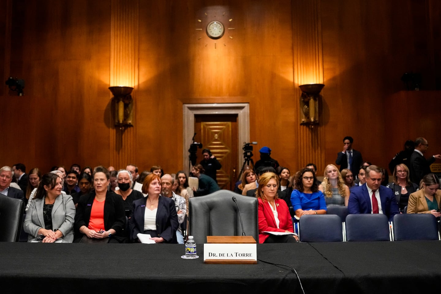 The chair intended for Steward Health Care System chief executive Ralph de la Torre was empty for the hearing.