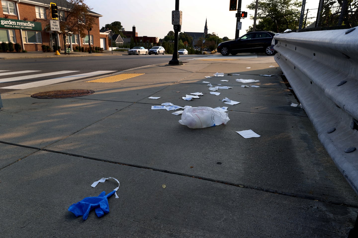 The scene Friday morning after a small pro-Israel rally turned violent Thursday night when a passerby confronted the demonstrators and was shot during a fight with one of the men at the intersection of Washington and Harvard streets in Newton.