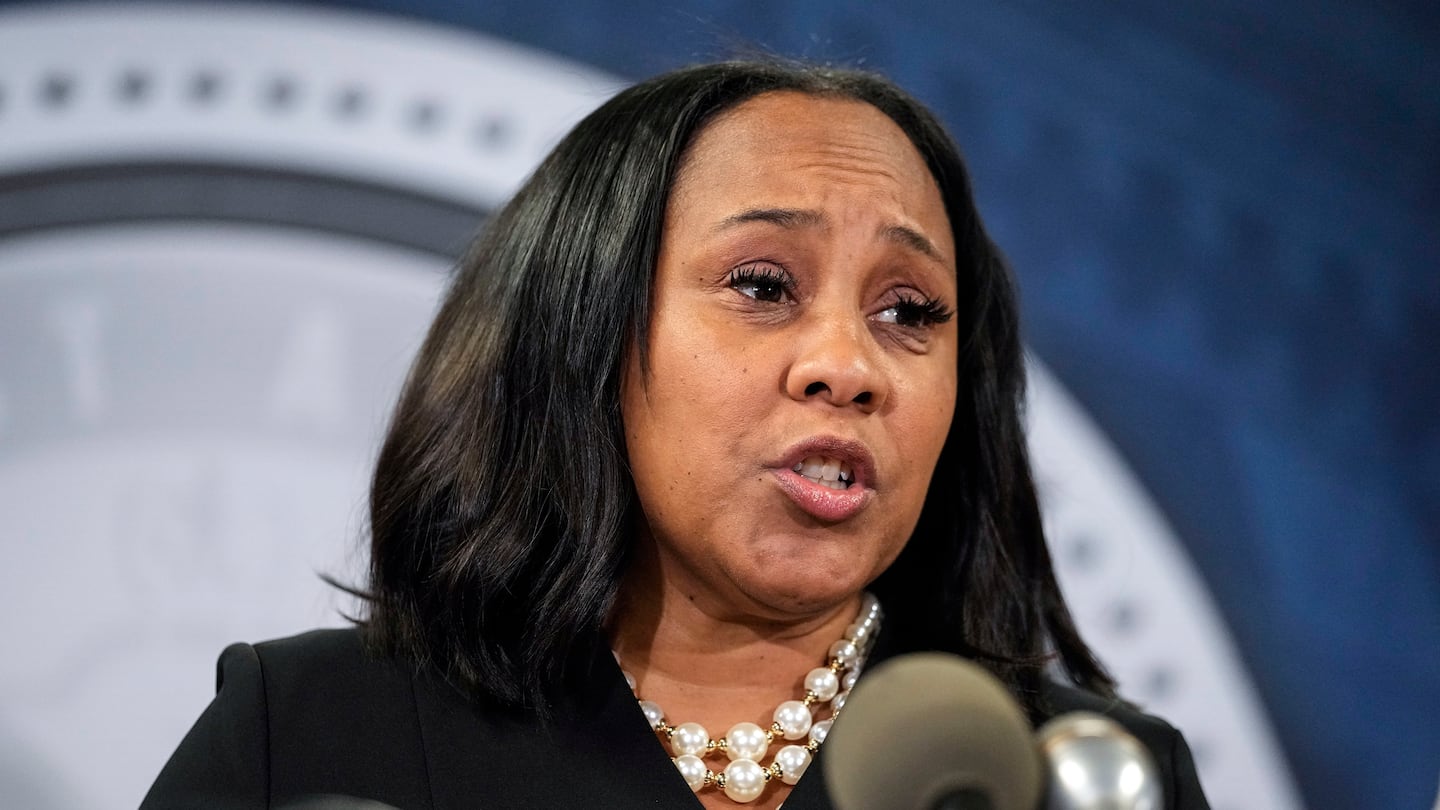 Fulton County District Attorney Fani Willis speaks during a news conference, Aug. 14, 2023, in Atlanta.