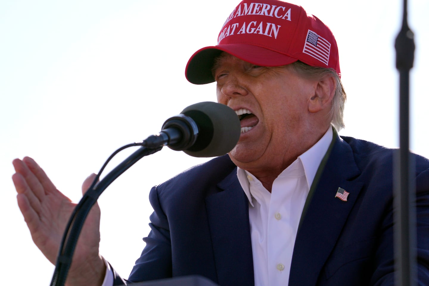 Republican presidential candidate former president Donald Trump speaks at a campaign rally, on March 16, in Vandalia, Ohio.