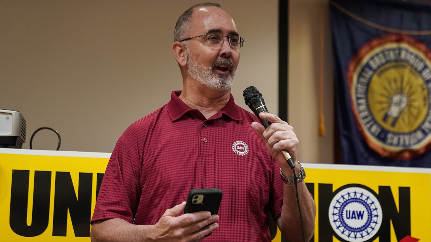 United Auto Workers president Shawn Fain spoke on April 19 in Chattanooga, Tenn., where Volkswagen employees won the right to form a union.