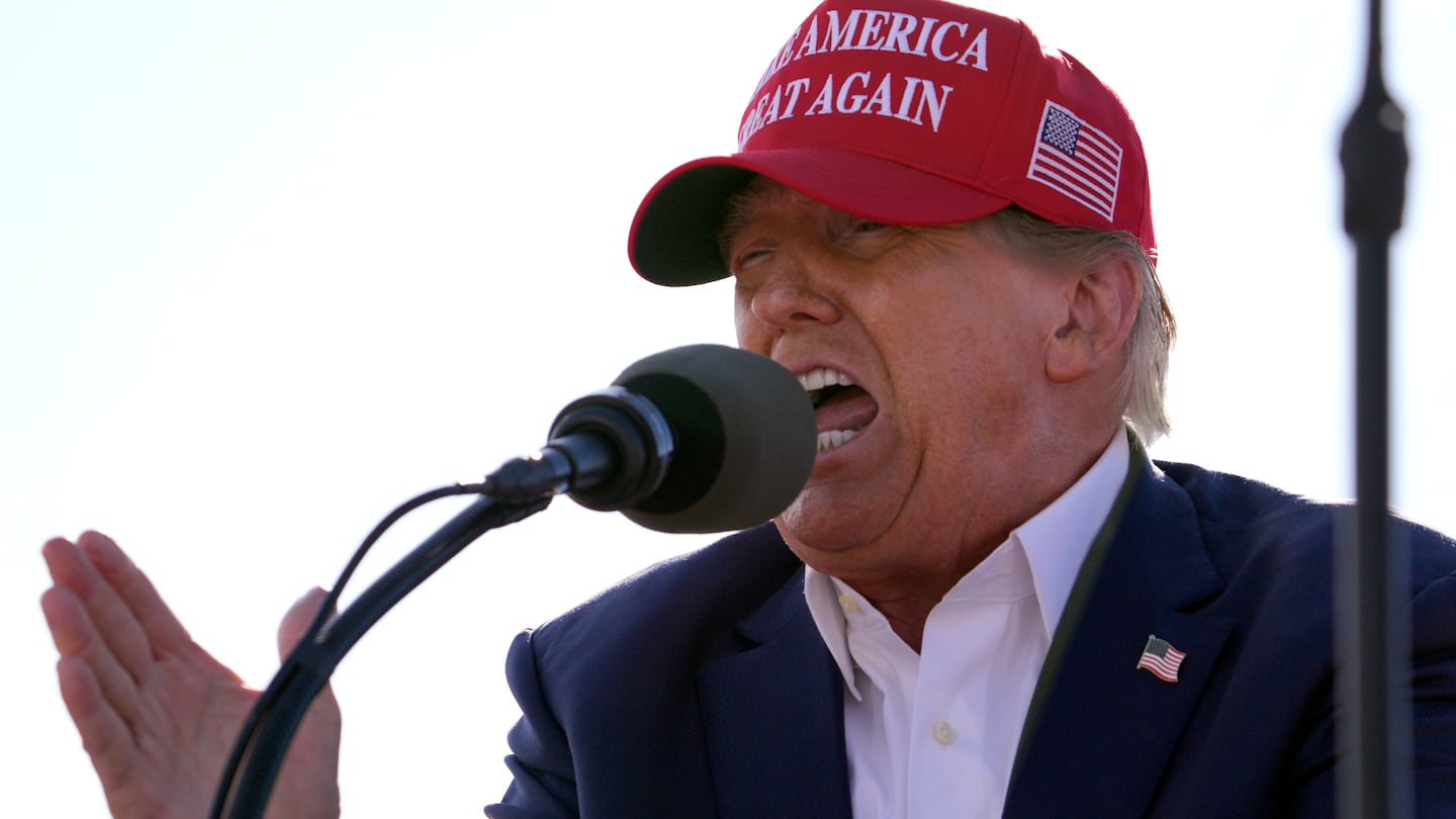 Republican presidential candidate former president Donald Trump speaks at a campaign rally, on March 16, in Vandalia, Ohio.