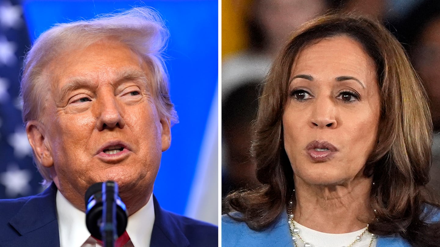 Republican presidential nominee former president Donald Trump, left, and Democratic presidential nominee Vice President Kamala Harris.