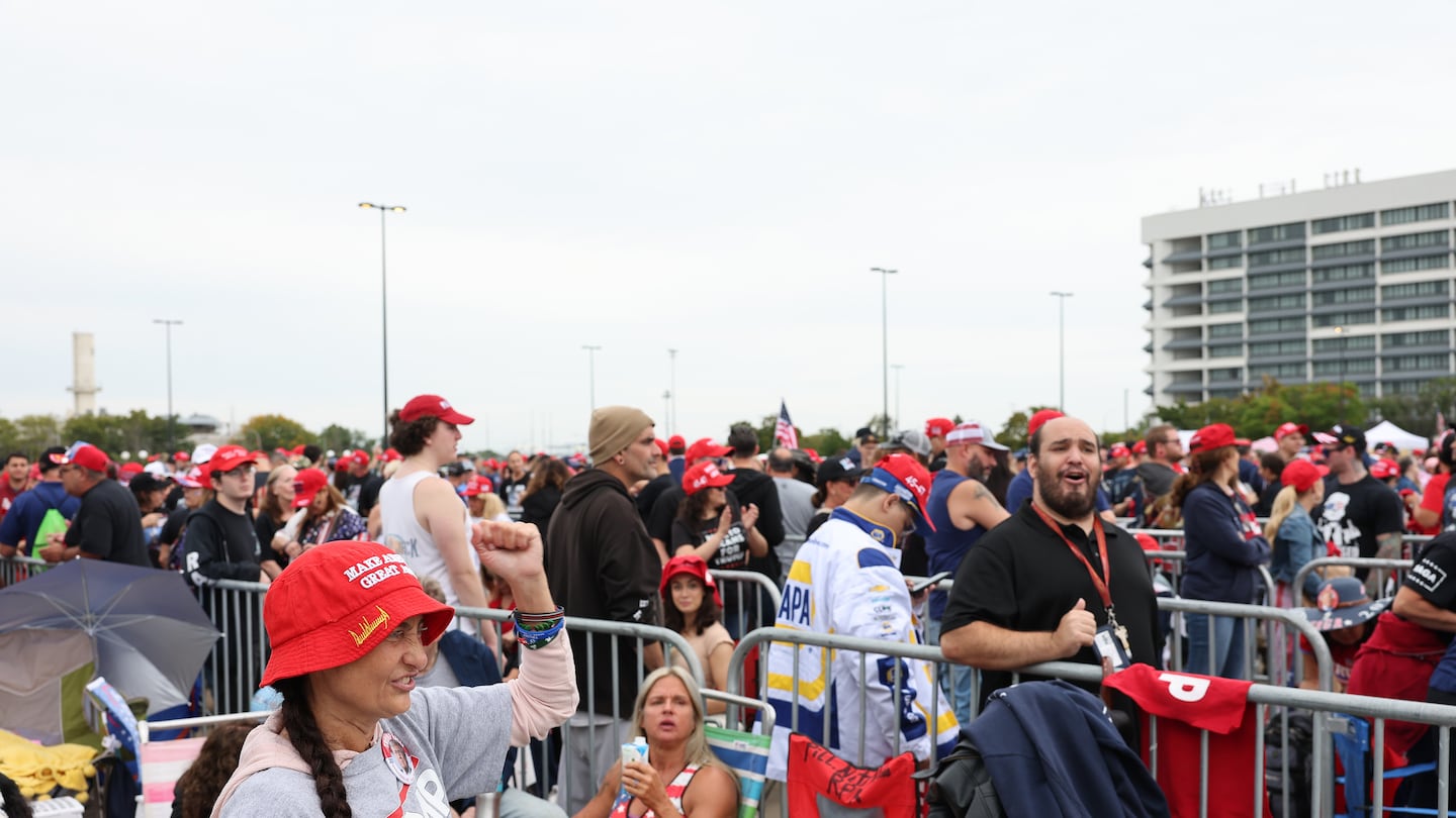 Former president Donald Trump wait for the start of his campaign rally at Nassau Veterans Memorial Coliseum on Sept. 18, 2024 in Uniondale, New York.