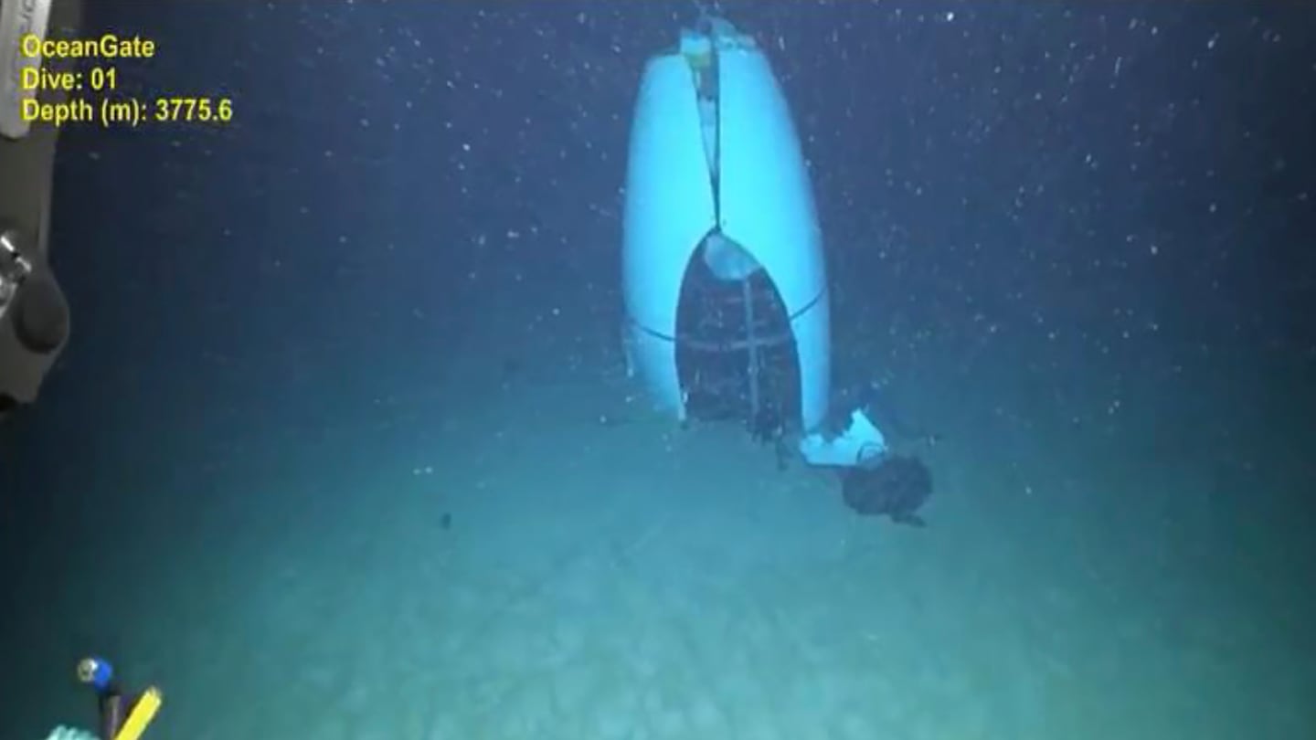 Remains of the Titan submersible on the floor of the Atlantic Ocean.