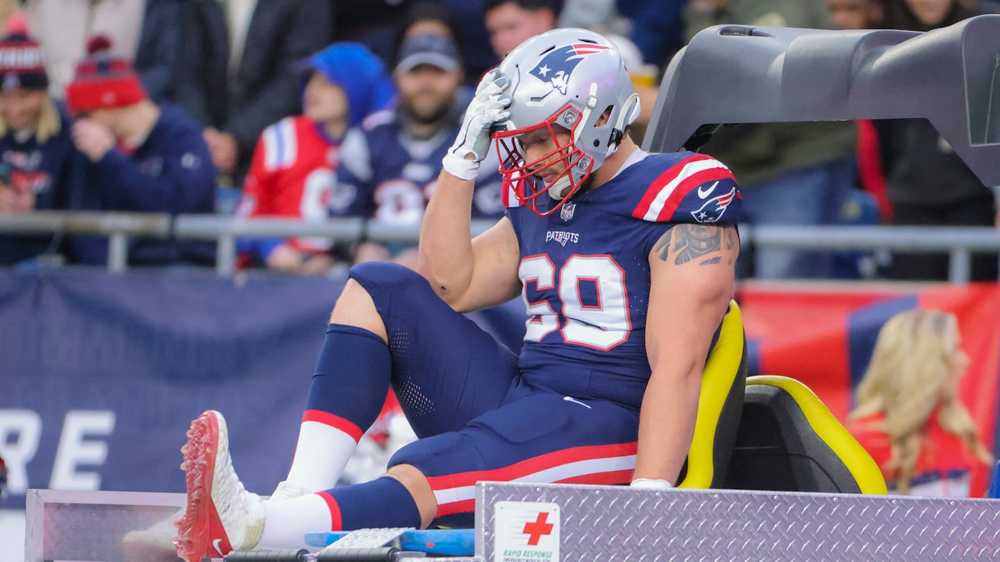 Offensive lineman Cole Strange was taken off after sustaining a knee injury against the Chiefs back in December 2023.