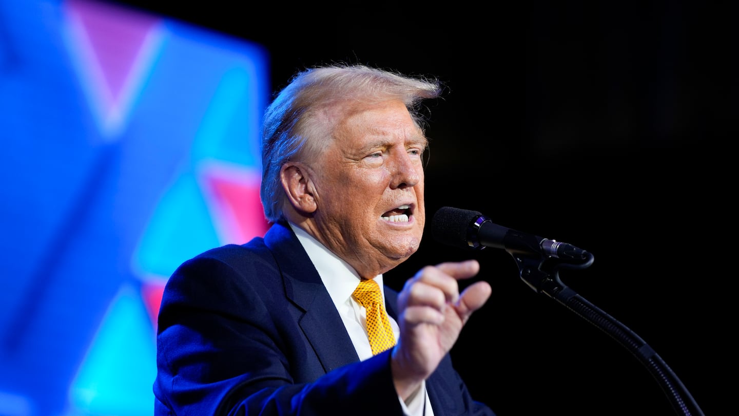 Former president Donald Trump speaks at the Israeli American Council National Summit, Sept. 19, in Washington.