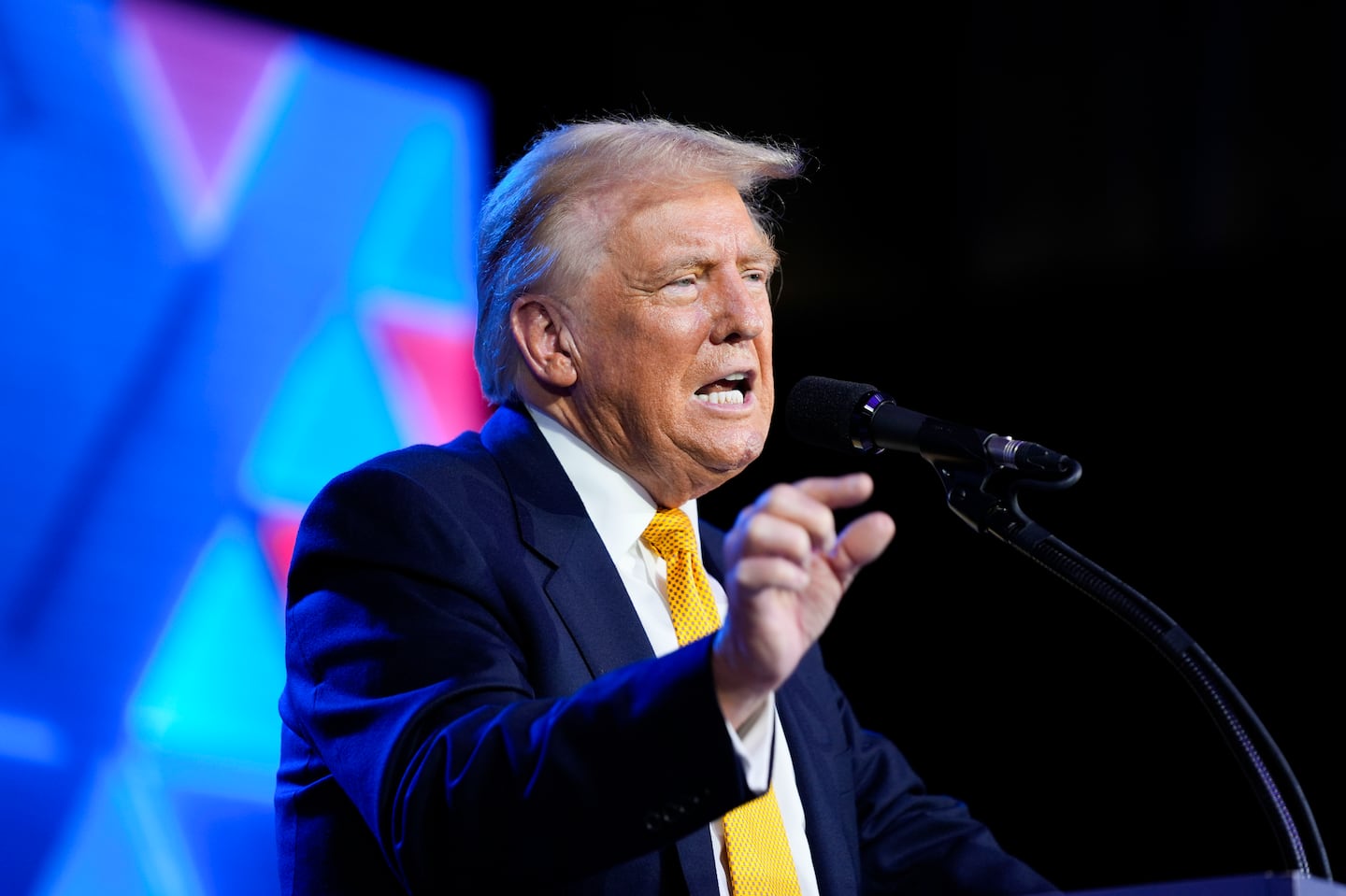 Former president Donald Trump speaks at the Israeli American Council National Summit, Sept. 19, in Washington.