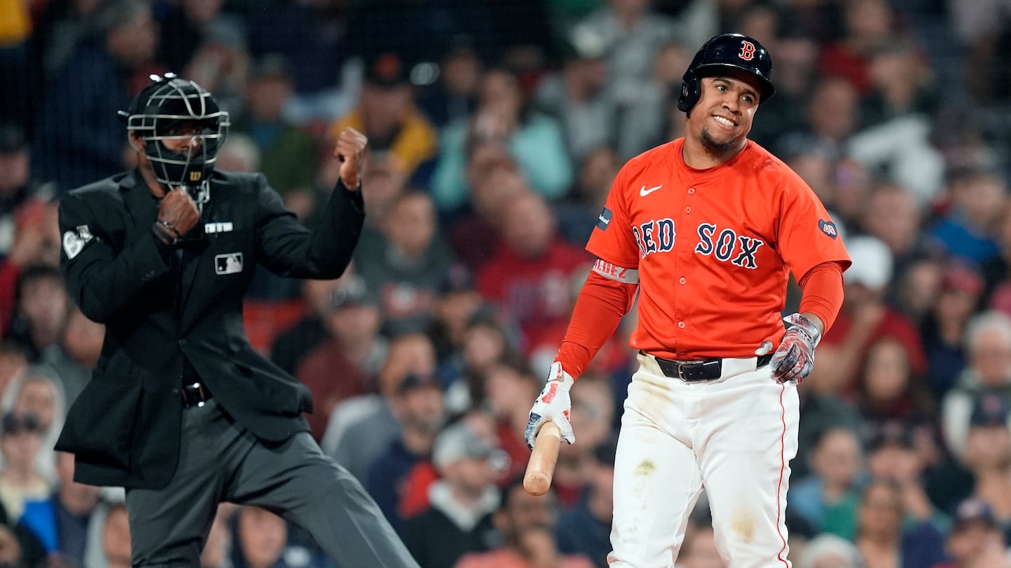 The Red Sox struck out 20 times, matching the team record, including two from Enmanuel Valdez (right).