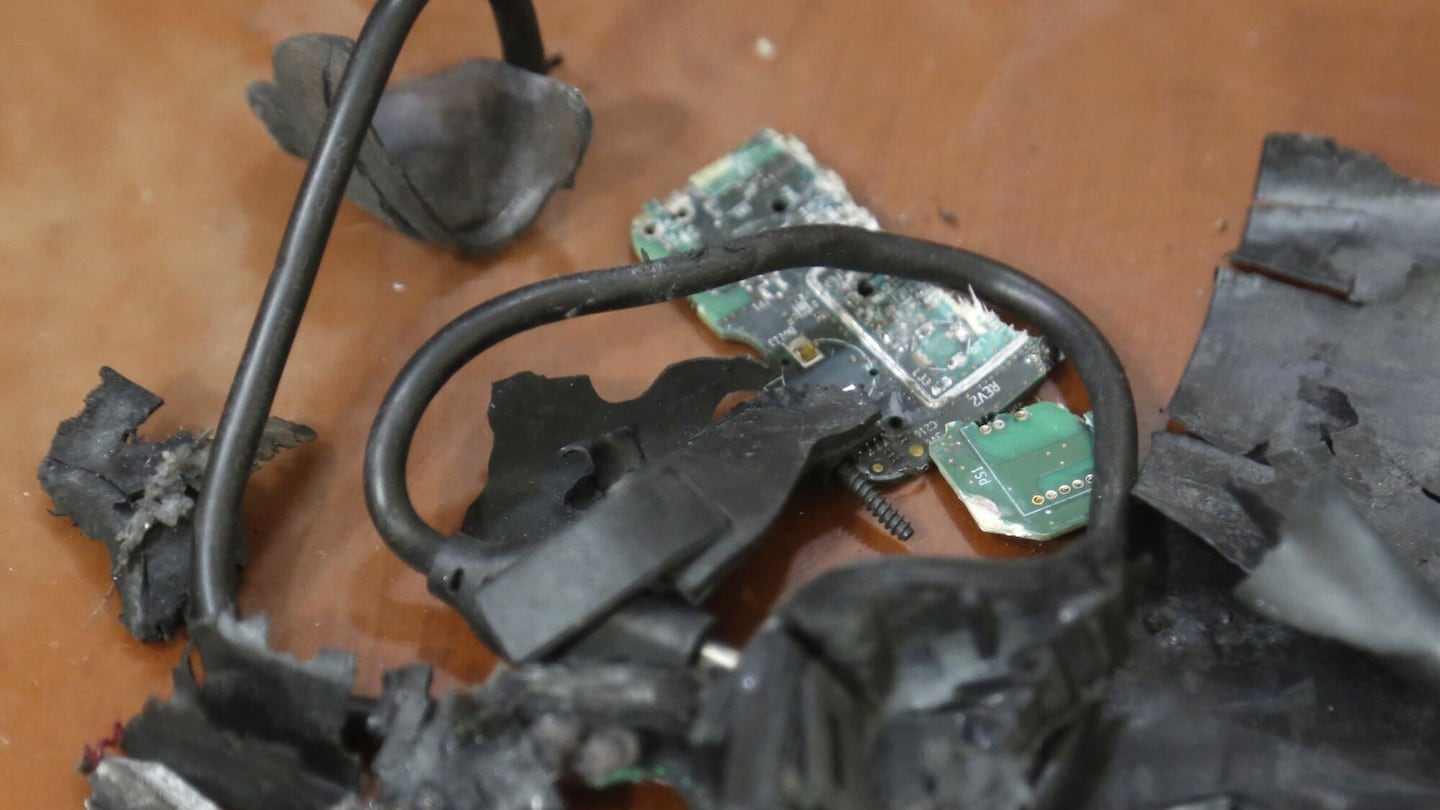 The remains of exploded pagers in Lebanon on Sept. 18.