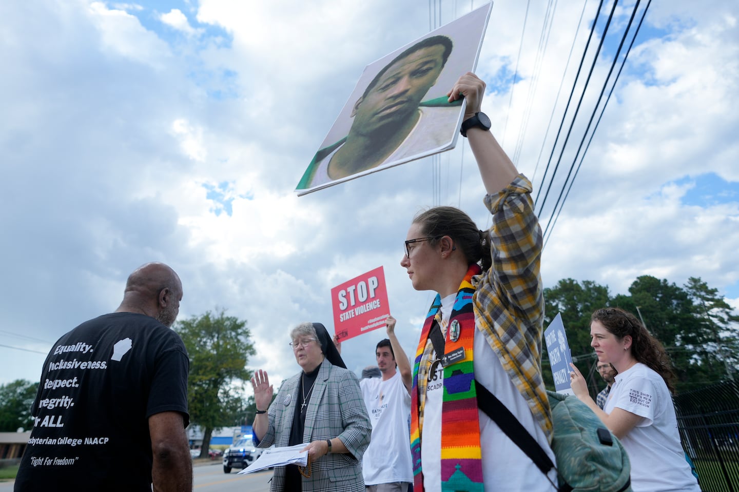 Rev. Hillary Taylor protests the planned execution of Freddie Eugene Owens, 46, on Friday, Sept. 20, 2024, in Columbia, S.C.